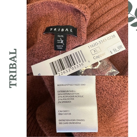 Tribal Women’s Funnel Neck Long Sleeve Cozy Copper Color Pullover Sweater XL - Picture 9 of 9